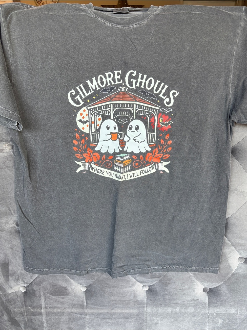 Comfort Colors Gray Graphic Tee with orange & White Print
